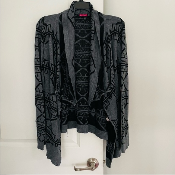 Say What? Sweaters - Say What? Acrylic Black and Gray Aztec Open Cardigan Sweater Size XL